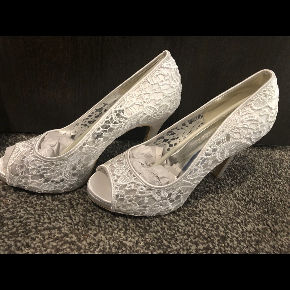 White lace heels